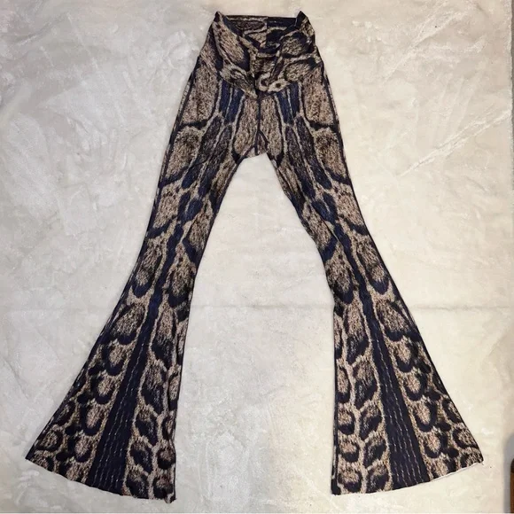 Niyama Sol Brown & Black Animal Print Super Flare Pants Size Medium - Picture 3 of 16